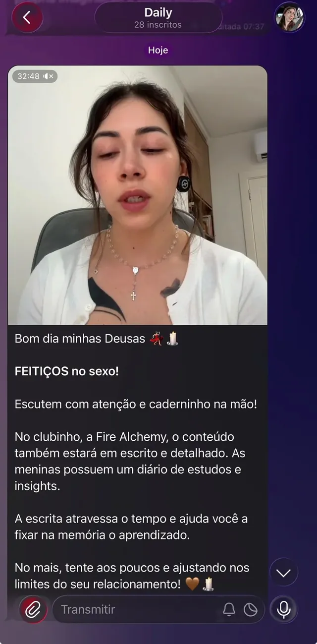 Vídeo da Ana Carla no Daily: Bom dia minhas deusas. Feitiços no sexo.